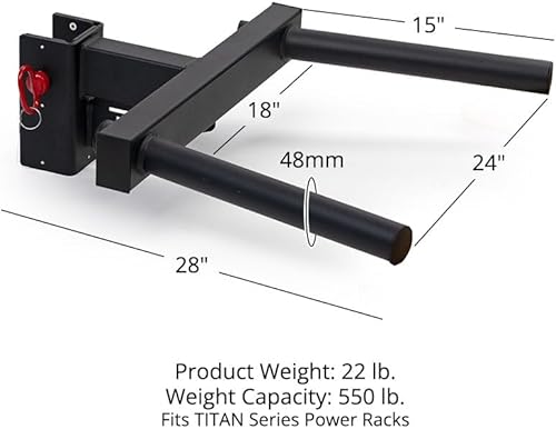 Miniatura 2 de Titan Fitness - Barra de inmersión en Y para bastidores de potencia de la serie TITAN, accesorio de inmersión montado en rack, capacidad de 550