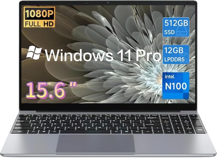 15.6 inch Laptop, 12th Alder Lake N100(Turbo 3.4GHz) Processor,12GB RAM, 512GB SSD, 2K FHD IPS Laptops, 2.4G/5G WiFi, Webcam,Full-Featured Type-C,Ultra-Thin Notebook