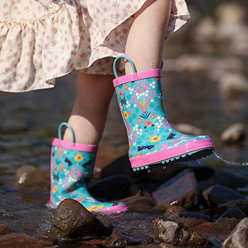 landchief Toddler Rain Boots, Kids Rain Boots Waterproof Rubber Boots for Girls and Boys with Fun Patterns and Easy-On Handles, Size 10, Pink Rabbit - image 2