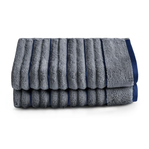 Image of Spaces Exotica 100% Cotton 575 GSM Dobby Plain Premium Hand Towel Set of 2 | Super Absorbent, Quick Dry & Ultra Soft - 40 x 60Cm - Dark Grey