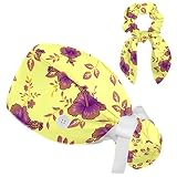 Anna Cowper Gorra de trabajo de flores polinesias con botones, banda para el sudor, con lazo en la parte trasera, gorros de pelo, Multicoloured 1, Medium