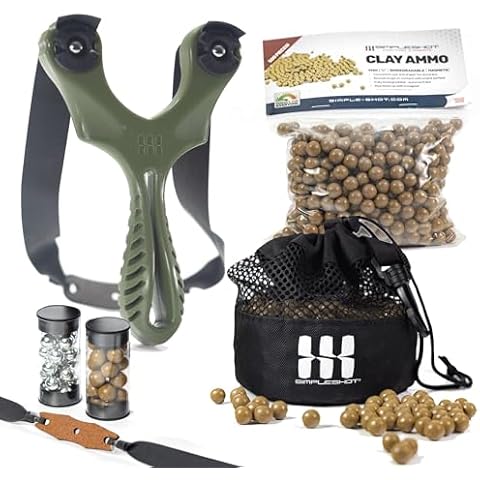 SimpleShot Axiom Ocularis Slingshot Kit (Green) and 500ct Clay Ammo with Mesh Bag Bundle Cover