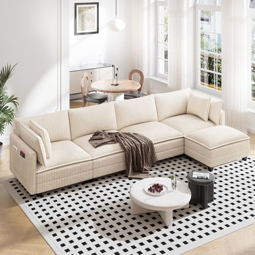Image of Vesgantti Sectional Sofa, Couches for Living Room, Modern Couch with Ottoman Deep Seat, Yellow