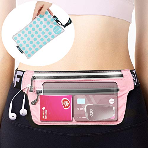 YIPINU Sport Running Belt Waist Pack for Men and Women with Reflective Detail, Waterproof, Breathable and Quick-Drying - Bounce Free Pouch, Fits All Phones - Running, Biking, Hiking, Workout (Pink)