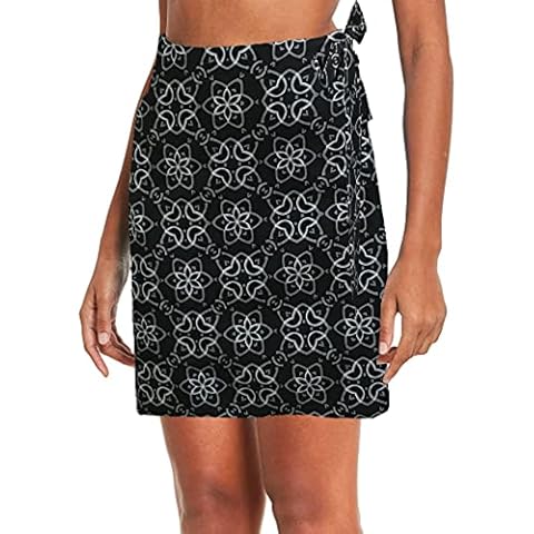 Jhsnjnr Women's Quick Wrap Beach Cover-up Athletic Skorts Multitasks Skirt for Running Workout Sports, Tie Up Black Flower, Small Cover