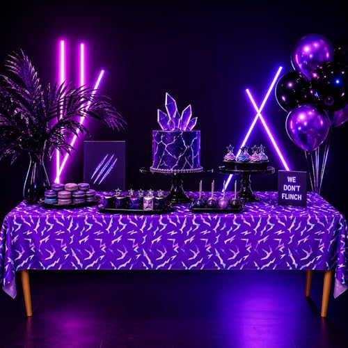 Image of Blue Orchards Kpop Tablecover (Pack of 3) - XL 54 inchx108 inch - Purple Birthday Party Decorations, K-pop Party Tablecloth, Music Themed Decor, Korean Style Plastic Table Cover, Event Decoration