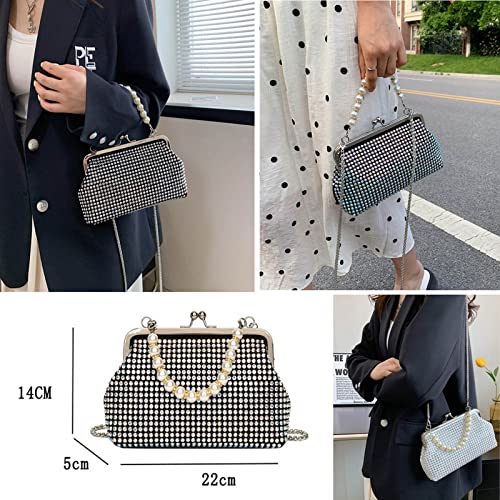 Abuyall Rhinestone Clutch Purses For Women Pearl Clutches Bags Kiss Lock Evening Handbags Formal Wedding Party Prom Silver-Pearl #TOP1