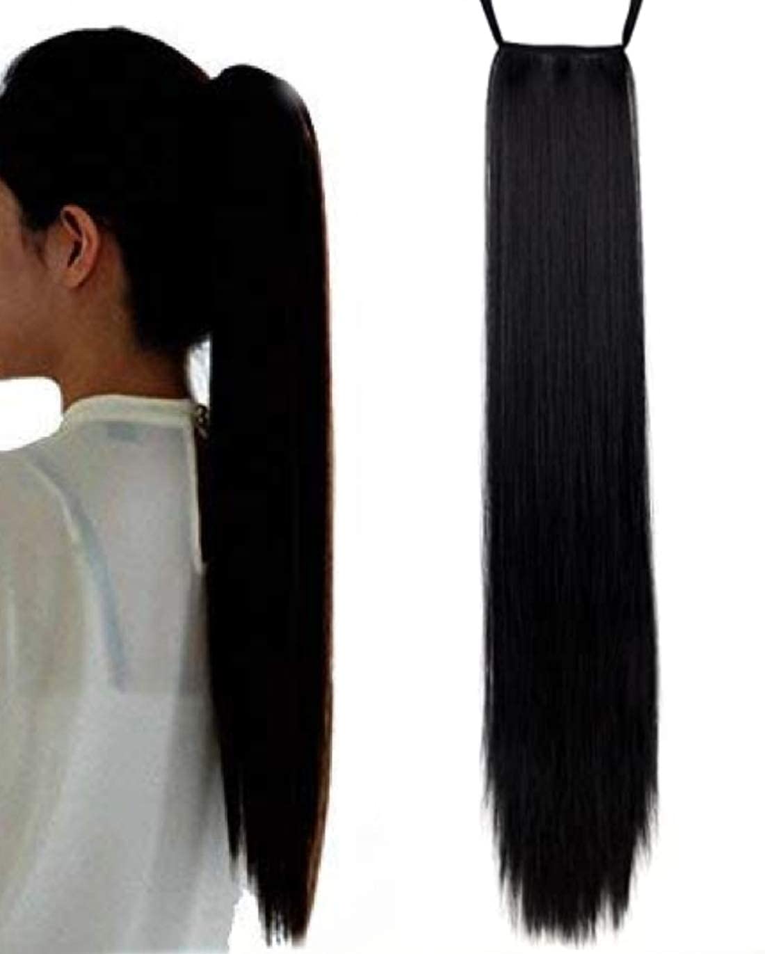 Straight Ribbon Ponytail Hair Extensions For Women (Black)