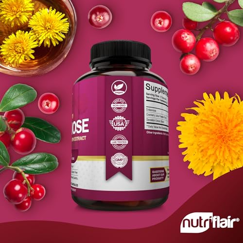 NutriFlair D-Mannose 1200mg, 120 Capsules - with Cranberry and Dandelion Extract - Natural Urinary Tract Health UTI Support - Best D Mannose Powder - Flush Impurities, Detox Body, for Women and Men - Thumbnail 5