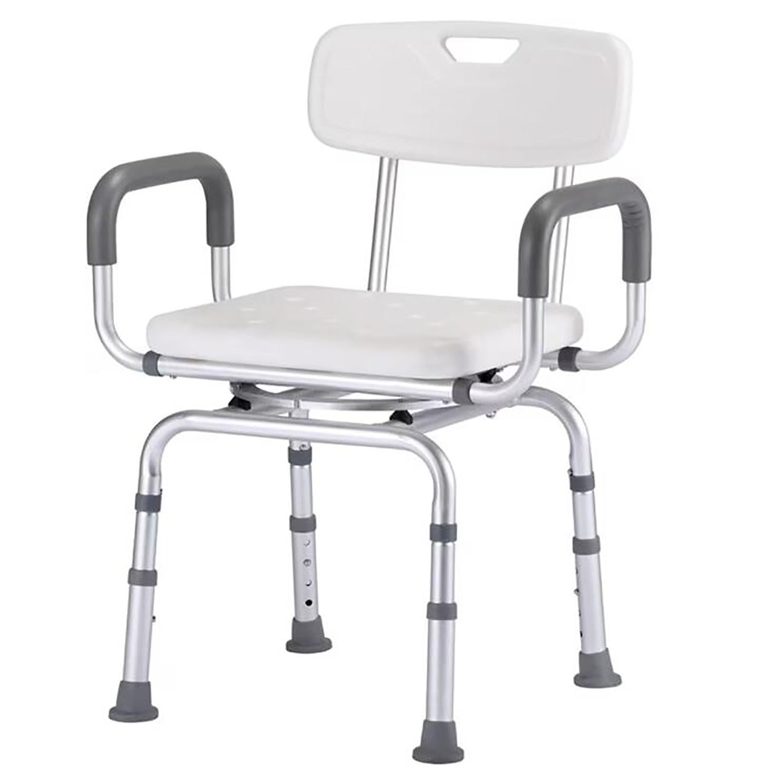 Silla de baño con apoyabrazos y respaldo acolchados, Asiento de Ducha Pivotante Portátil Taburete de Baño, Asiento Giratorio 360°Ajustable en Altura/Ventosas Antideslizantes/300Ibs de Carga