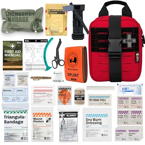 Image of RHINO RESCUE IFAK Trauma First Aid Kit Medical Pouch for Car Home Travel Hiking (Red)