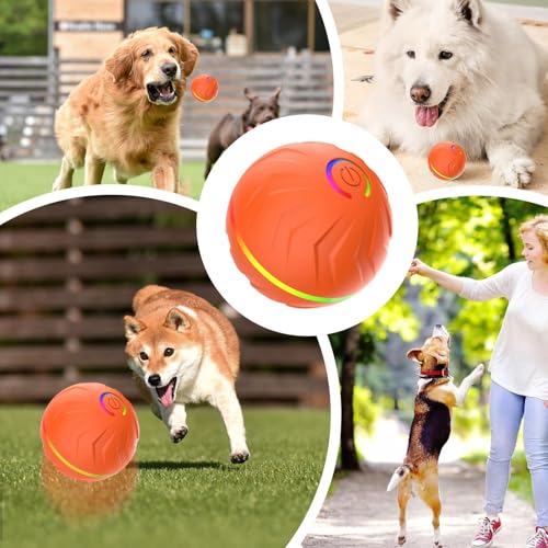 Fruusv Rolling Ball Hundespielzeug, Interaktives Hundespielzeug Ball, USB Wiederaufladbares Hundespielzeug, Haustier Anreicherung Ball Spielzeug, Wiederaufladbarer Hundeball Spielzeug, Hunde-4