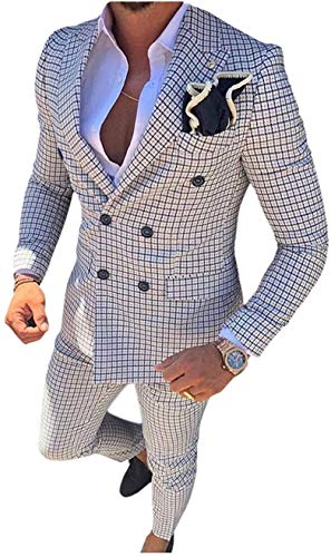 Mens Party Wear 2 Piece Fancy Checkered Suit Double Breasted Peak Lapel Jacket4