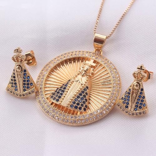 Conjunto Feminino Banhado a Ouro - Proteção de Nossa Senhora + Bolsa de Veludo