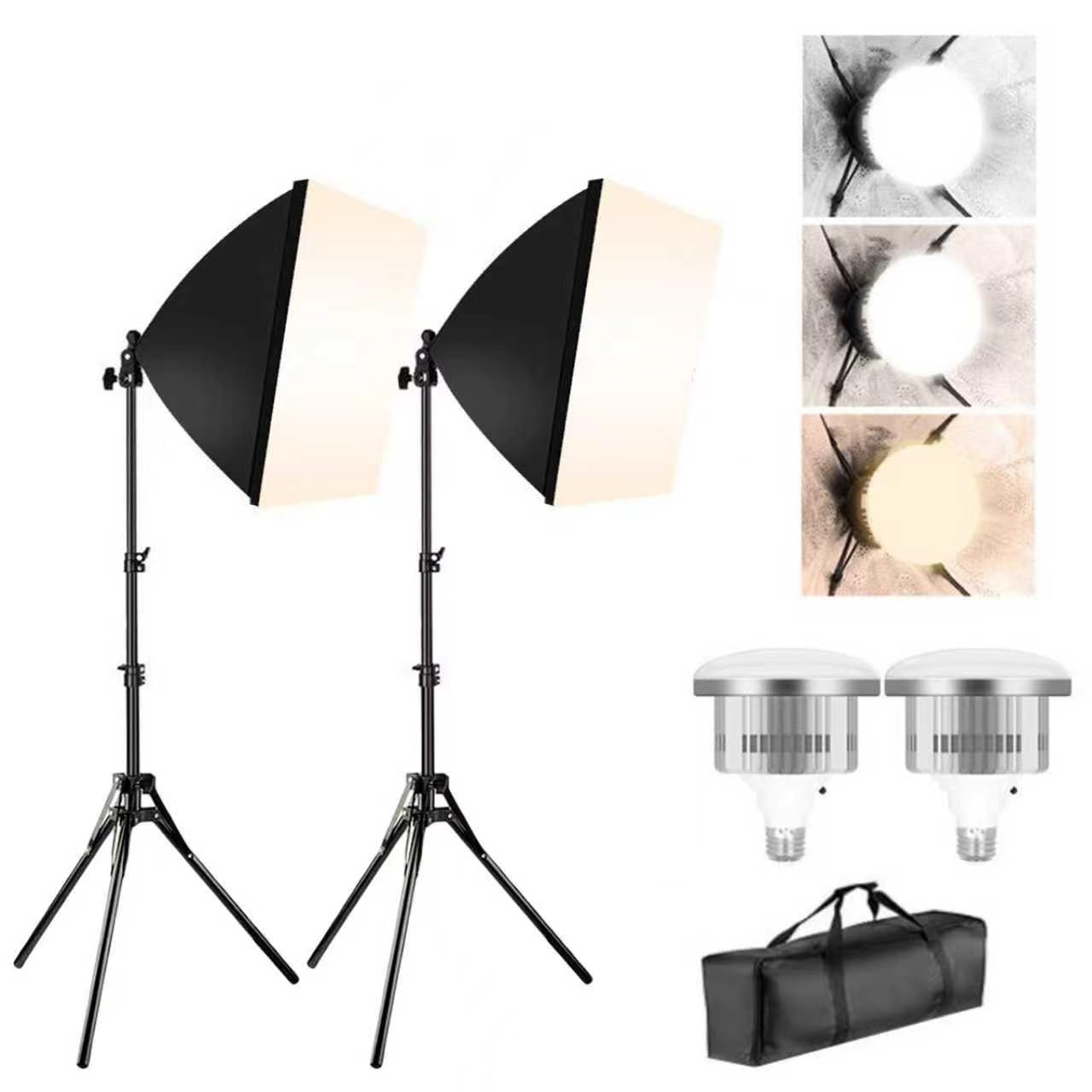 STEUGO Softbox Lighting Kit(2Pack), 16x16in Soft Box | 85W 3000-7500K E27 LED Bulb Continuous Photography Lighting, Photo Studio Lights Equipment for Camera Shooting, The product not include batteries