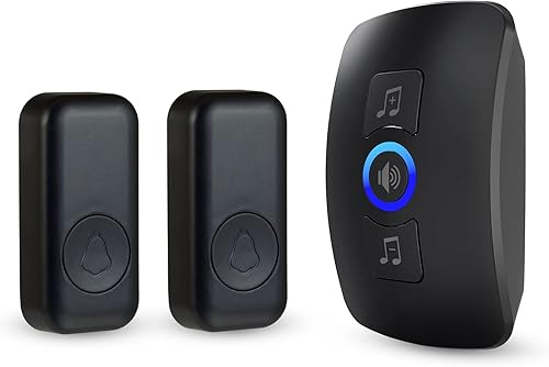 KERUI - Timbre inalámbrico, kit de timbre de puerta impermeable que transmite a 1000 pies con 2 botones, 60 melodías, 5 niveles de volumen de sonido