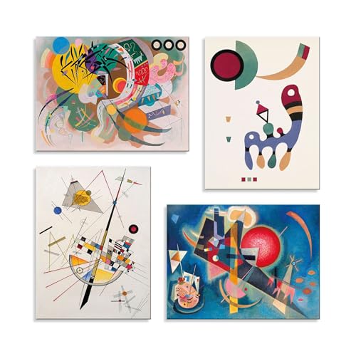 LuxHomeDecor Set 4 Quadri 40x30 cm - Stampa su Tela con telaio in legno - Wassily Kandinsky – Opere Astratte e Geometriche Colorate