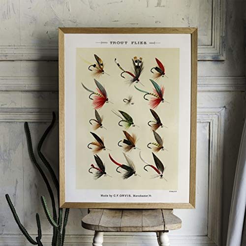 Trout Flies Fish Print, Vintage Fishing Poster Wall Art Decor, Gift For Dad, Man, Fisherman Cabin Poster Cabin Print | C49 11X14 #TOP3