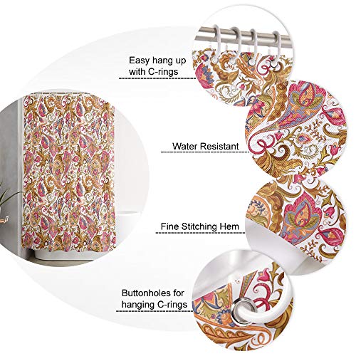 Greday Shower Curtain Set With Hooks/Rings, Colorful Paisley Floral Polyester Fabric Extra Long Shower Curtains For Bathroom, Vintage Retro Print Bathtub Bath Curtain Decor Accessories, 72''X 96'' #TOP4