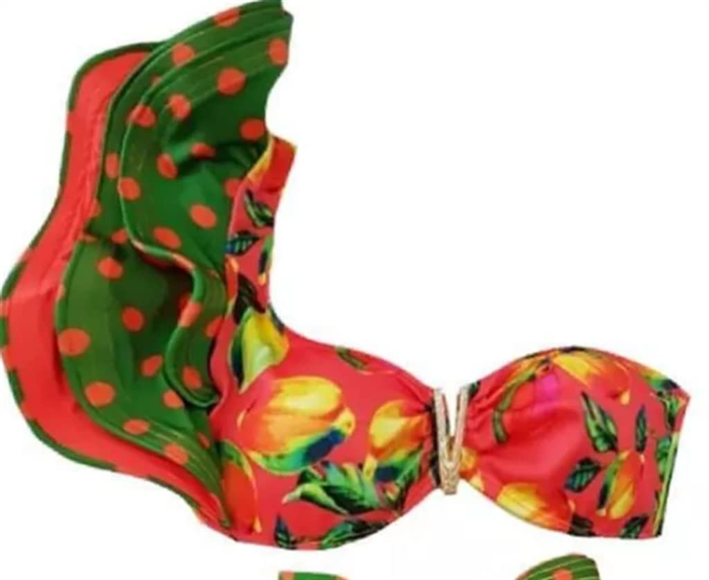 Strój kąpielowy Stroje kąpielowe Strój kąpielowy Kostiumy kąpielowe Biquini Dwuczęściowy damski kwiatowy biustonosz usztywniany Bandaż Bikini Set (kolor: zielony, rozmiar: Mcode) (zielony Scode)