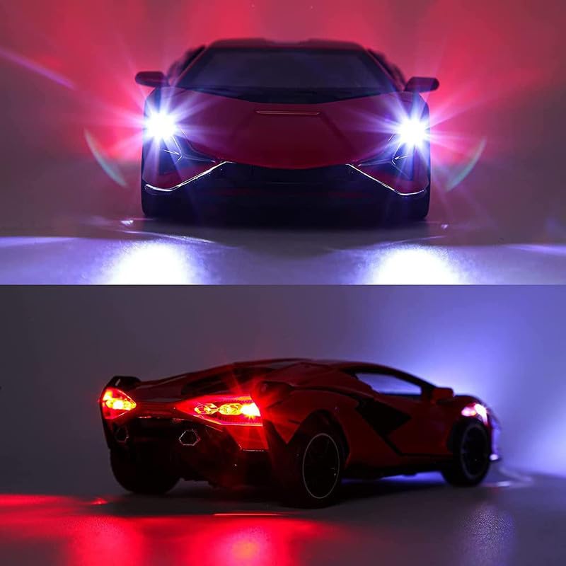 Image of PINQUE Kids New Car 1:24 Sian Diecast Alloy Metal Pull Back Car with Openable Doors Music Sound and Light Vehicle Toy Car for Boys (Multicolor)
