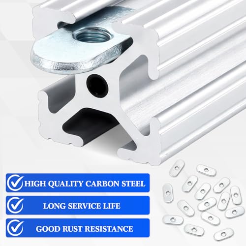 Image of 200 Pcs M6 x 1.0 Centered Slide-in T-Nuts for 10 Series T-Slot Aluminum Extrusion Zinc Plated Carbon Steel T-Track Nuts for CNC Machine, 3D Printer, Workbench Accessories