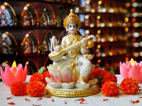Estatua Saraswati Diosa Hindú 8.7 pulg Polystone miniatura 6