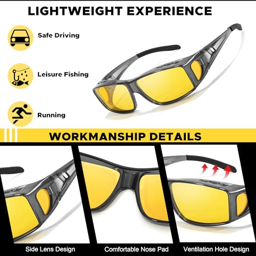 LVIOE Wrap Around Night-Vision Glasses, Fit Over Prescription Glasses with Polarized Yellow Lens Night-Driving Glasses4