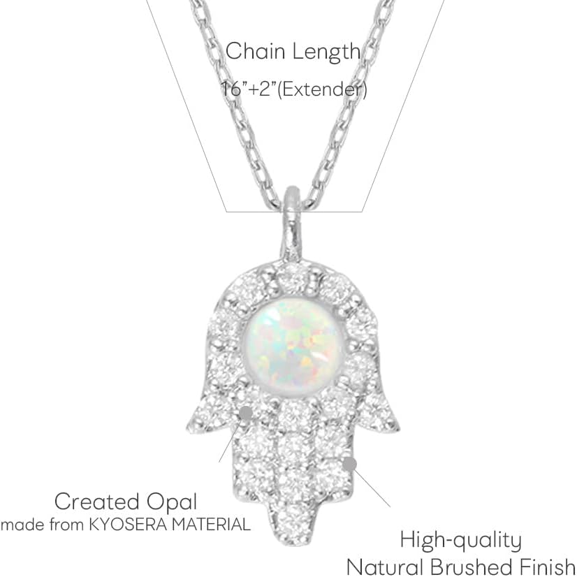 Hamsa Necklace with Created Opal & Cubic Zirconia, MUSTHAVE 18K Gold Plated Lucky Opal Hamsa Necklace, Evil Eye Protection Pendant, Spiritual Good Luck Jewelry for Women, Dainty Layering Chain 16+2”, Fatima's Hand (White Gold) - Image 2