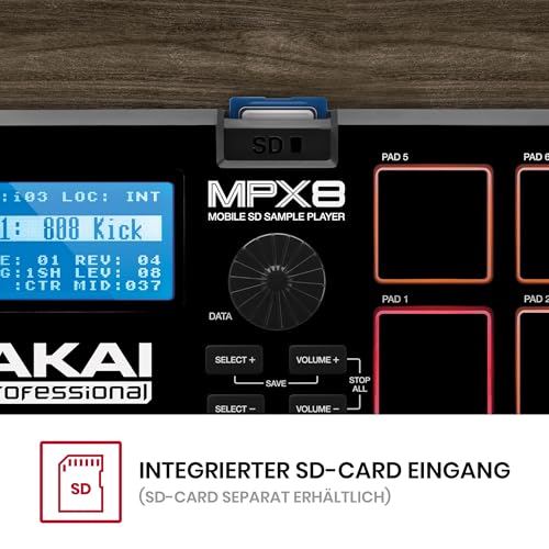 AKAI Pro Professional MPX8 - Portabler Sample Pad Controller mit 8 Performance Ready Pads & On Board SD Kartenslot