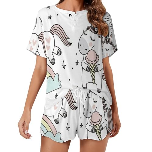 Pyjama licorne pour femme ensemble de nuit court d'été