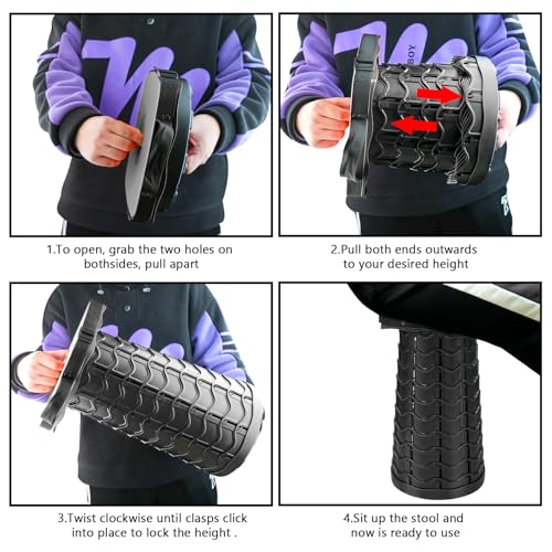 Image of Outward Gear Upgraded Folding Stool Heavy Duty 550lbs Load Capacity Collapsible Portable Sturdy Telescopic Stool for Camping Travel Hiking (Black)