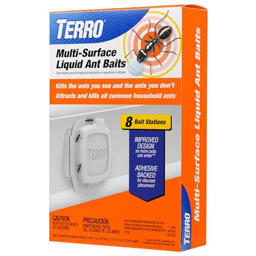 TERRO Indoor Liquid Ant Baits with Adhesive Strips for Discreet Baiting - TERRO Ant Trap and Bait Station - 8 Pack - T334SR