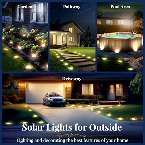 SOLPEX Solar Ground Lights, 12 Pack Solar Lights Outdoor Waterproof, 8 LED Solar Powered Landscape Lighting for Garden Yard Patio Driveway Pathway Walkway (Warm White) by SOLPEX - Image 2
