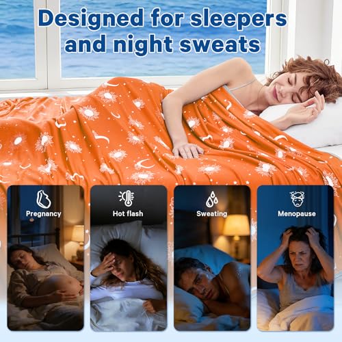 Image of inhand Cooling Blanket Queen Size (90 inchx90 inch) - Double Sided Cooling Blankets for Hot Sleepers, Cool Lightweight Summer Blanket for Sofa Bed Couch, Travel, House Warming Gifts New Home Sunset Orange