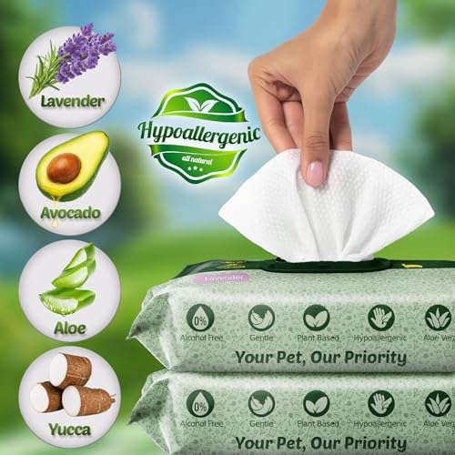 400 Dog Wipes for Paws and Butt Ears Eyes | XL 8X8 Organic Pet Wipes for Dogs | Lavender Scent Dog Wipes Cleaning Deodorizing | Extra Thick Paw Wipes for Dogs Cats Pets | +4 Bonus Glove Wipes - Image 6