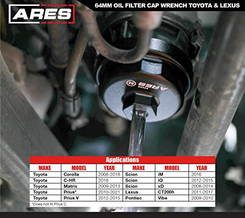 Ares 56055-64Mm Black Oil Filter Cap Wrench For Toyota And Lexus - 3/8-Inch Drive - Easily Remove Oil Filters On 4-Cylinder Engines #TOP2