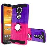 Moto E5 Plus Phone Case, E5 Supra Case with HD Screen Protector,Atump 360 Degree Rotating Ring Holder Kickstand Bracket Cover Case for Motorala E5 Supra/E5 Plus Purple/Red