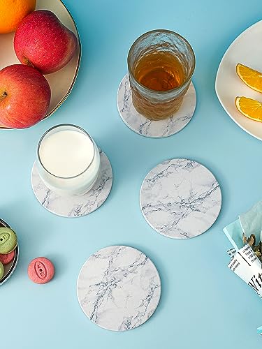 image for LIFVER Absorbent Coaster Sets of 4, Drink Coasters with Holder, White 