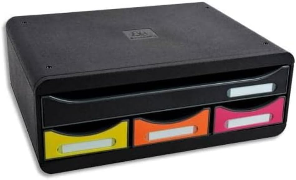 Exacompta - Ref 319798D - Toolbox Drawer Set (4 Drawers) - 270 x 355 x 135mm in Size, Suitable for A4+ Documents, Can Be Used as Monitor Riser - Harlequin