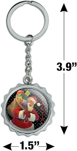 Miniatura 3 de Christmas Holiday Santa Sack Graphic Keychain Chrome Plated Metal Pop Cap Bottle Opener