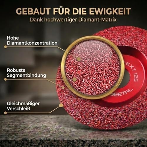 BAYERTAL® Gewölbte Diamantschleifscheibe 115 mm – Diamantschleiftopf für Winkelschleifer – ideal für Rundungen & Kanten – Granit, Beton & Fliesen – K40 konvex Schleiftopf – Kanten Schleifen