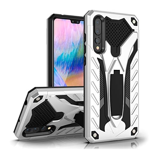 MILAN NICE Mobilskal för Huawei P20 Pro Heavy Duty Skyddande Hårt Fodral Stöttålig Certifierad med Dropptestad med Smartphone Kickstand (silver)