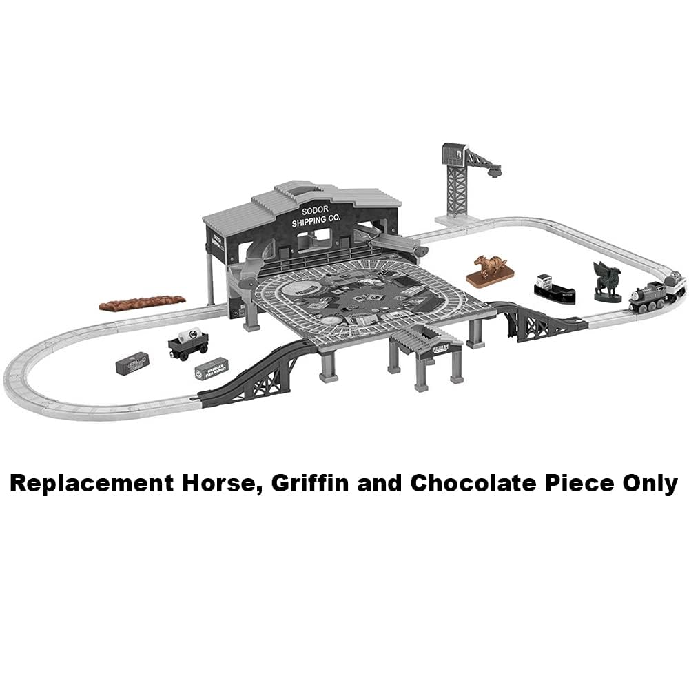 Mattel Ersatzteile für Thomas Holzeisenbahn Brendam Bay Shipping Deluxe Set - Y4496 ~ Ersatzpferd, Griffin Figuren und Pretend Schokoladenstück