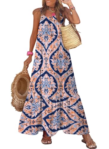 Image of Dokotoo Women Summer Dresses Scoop Neck Ruffle Flowy Boho Maxi Dress