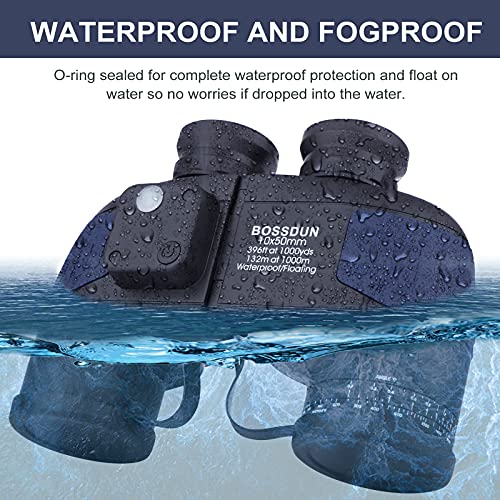 10X50 Ferngläser,Wasserdichtes Beschlagfreies Militär-Marine-Fernglas mit Entfernungsmesser und Kompass für Navigation, Bootfahren, Angeln, Wassersport, Jagd und Mehr (Blue) – Bild 5