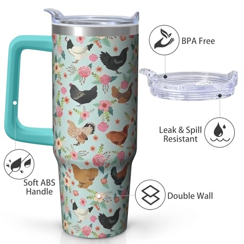 Xchearser Chicken Tumbler with Handle and Straw, 30oz Hen Travel Coffee Mug Water Bottle with Lid, Stainless Steel Insulated Cup, Birthday Gifts for Women Animal Lovers by Xchearser - Used condition - Image 5