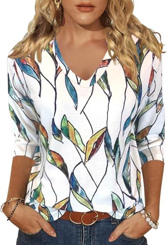 Image of Womens 3 /4 Sleeve V Neck Valentine T Shirts Love Heart Printed Graphic Tee Tops