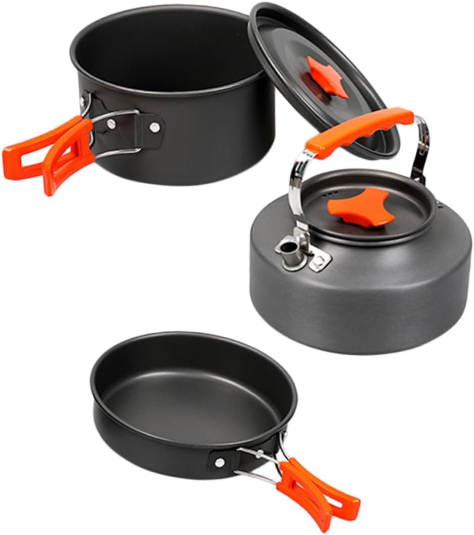 Happyyami Portable Camping Kitchen Skillet Griddle Collapsible Bowls Pot and Pan Picnic Cooking Utensils