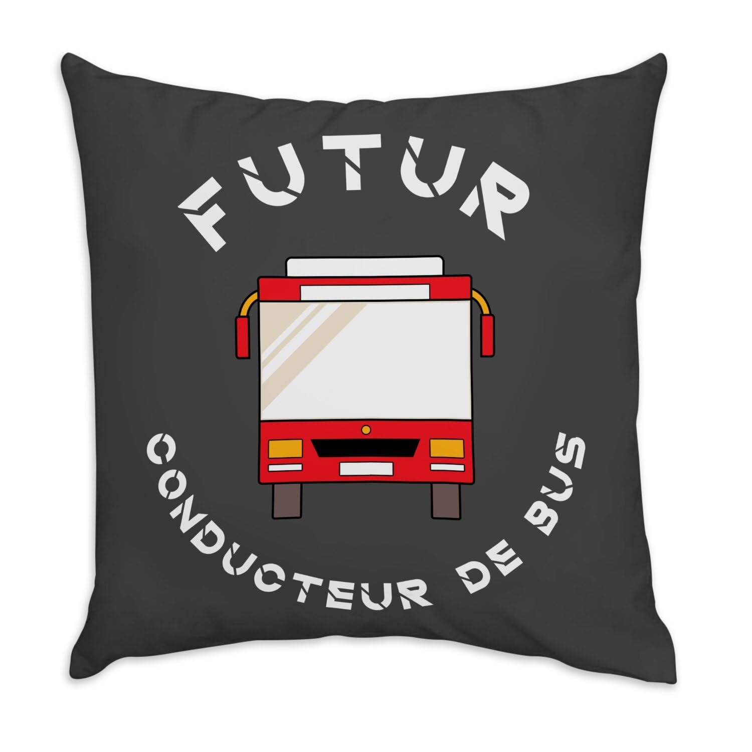 Coussin Velours Noir Conducteur de Bus 40x40 Cadeau Idéal pour Futur Chauffeur